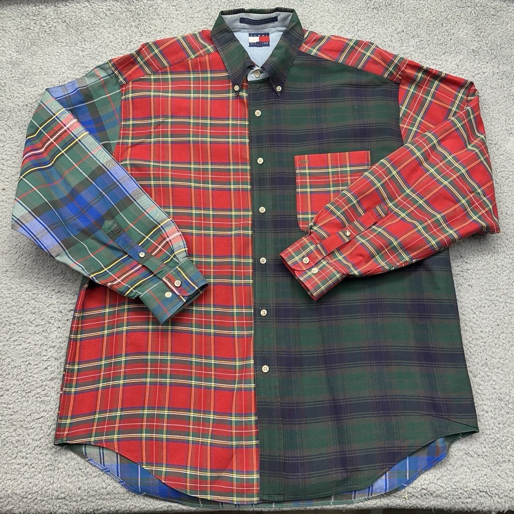 Tommy Hilfiger Throwback Men's Large Patchwork Plaid Button Down L/S CottonShirt